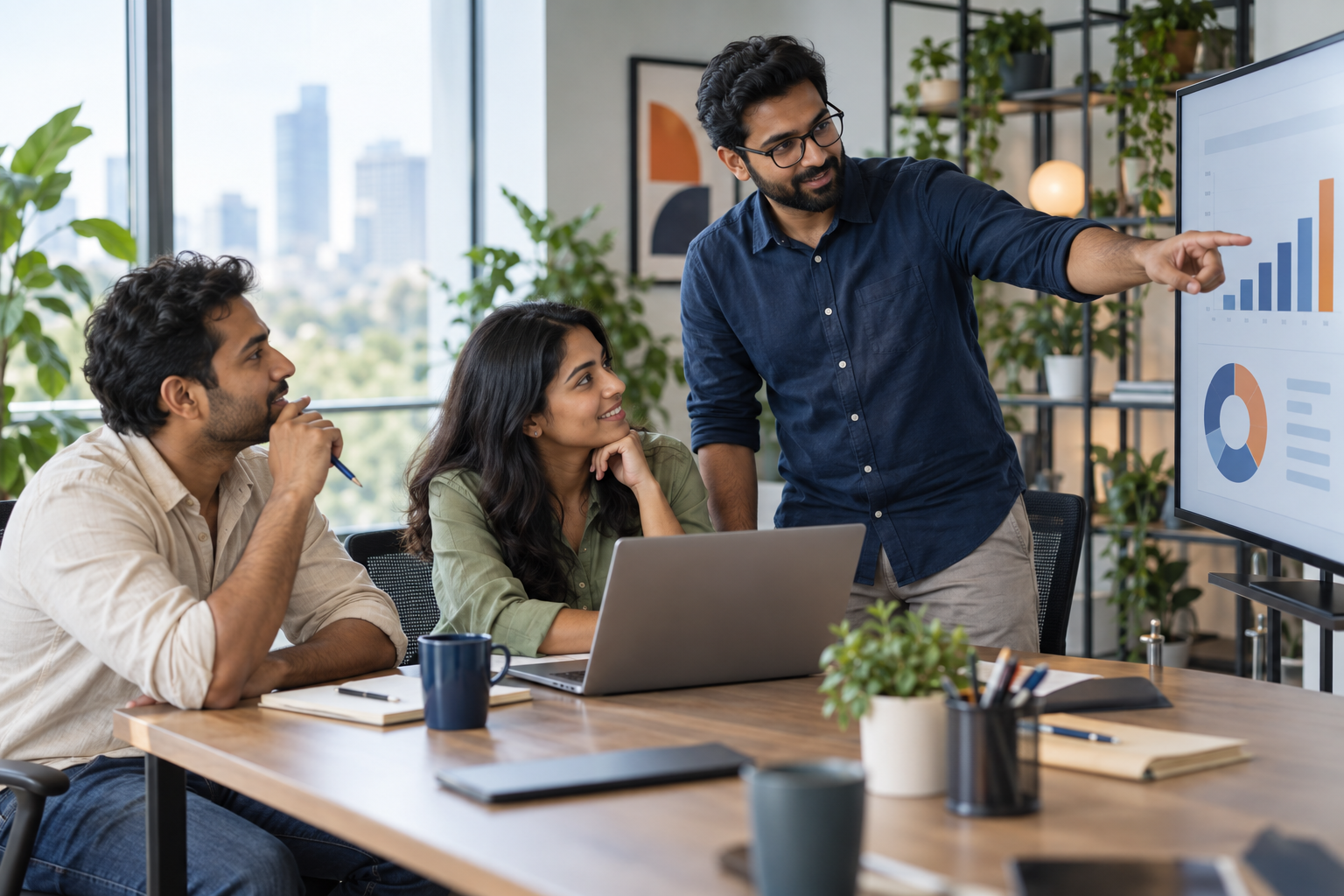People collaborating around a dashboard; illustrative image